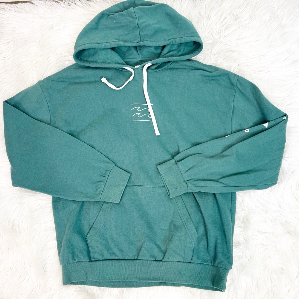 BILLABONG GREEN WAVE GRAPHIC LONG SLEEVE HOODIE PULLOVER SWEATSHIRT SZ LARGE
